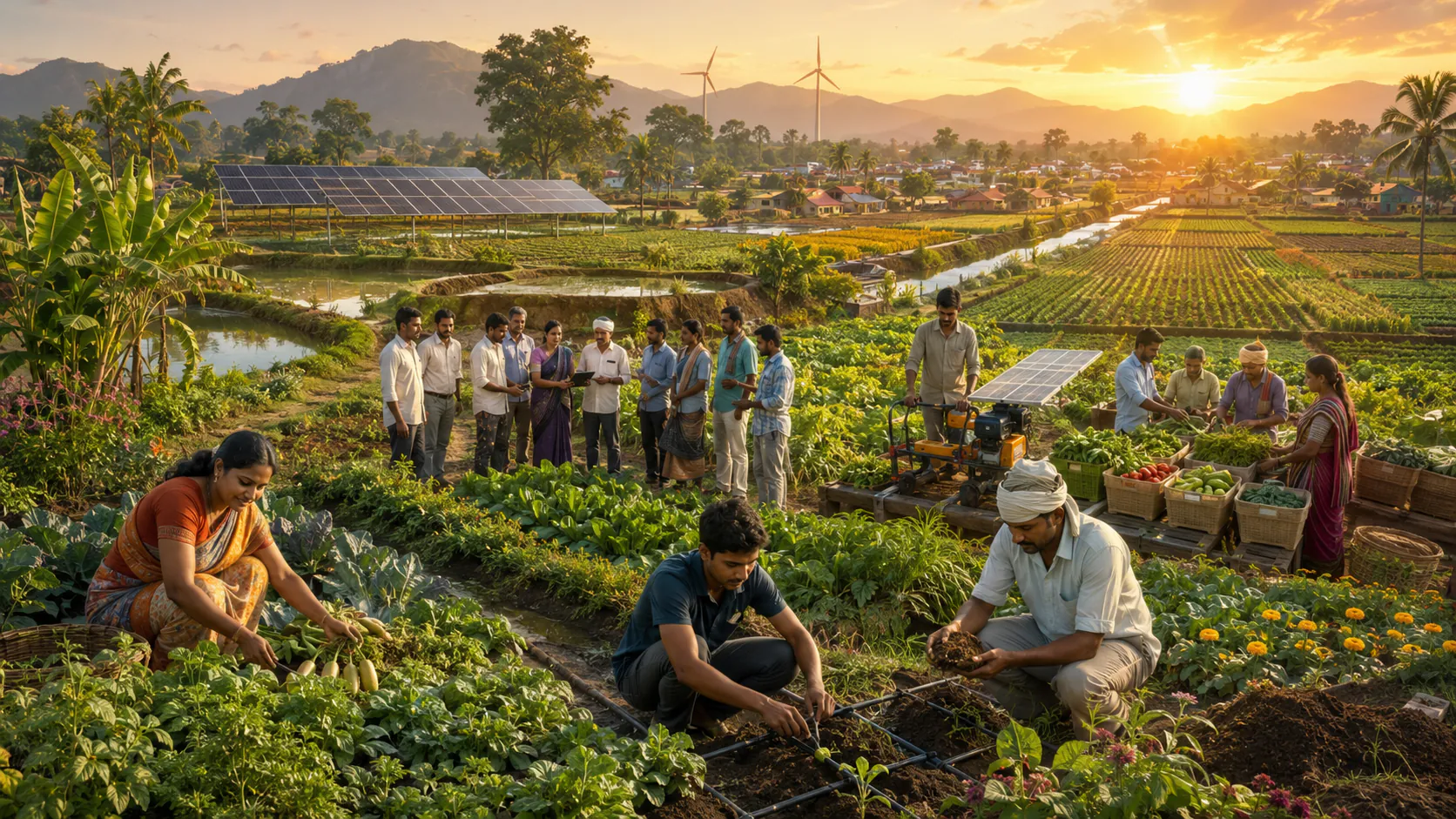 Farmers attending a sustainable agriculture training session in the fields