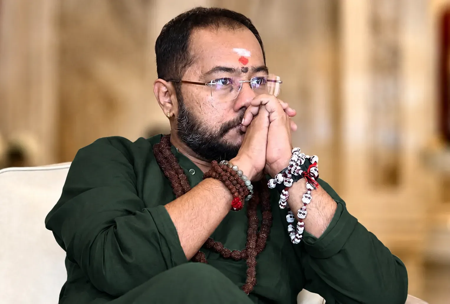 Swami Bhadraanand, the Himalayan monk behind Bhagavad Karma, in quiet contemplation