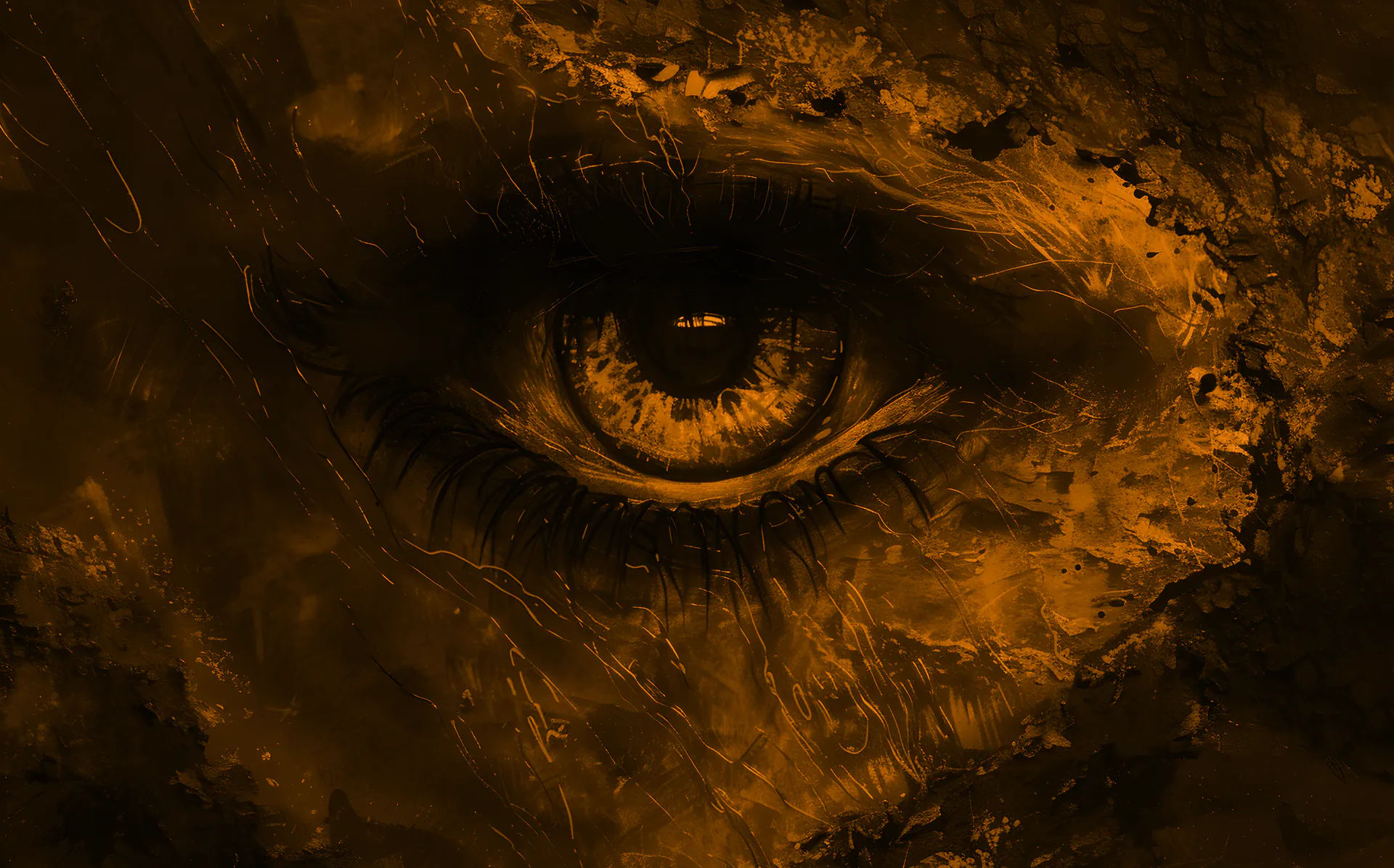 Close-up of a golden eye — protection from the evil eye through Mystic Kriya