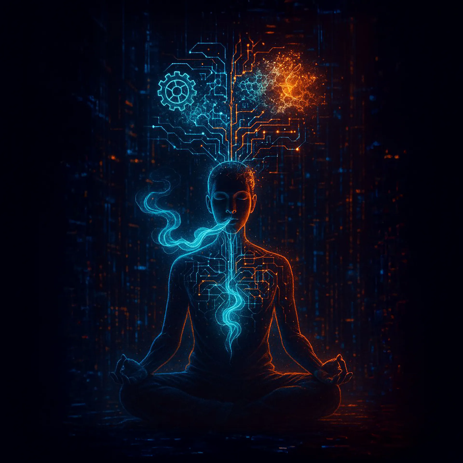 Meditating figure with energy flowing through the body — the Inner-Net
