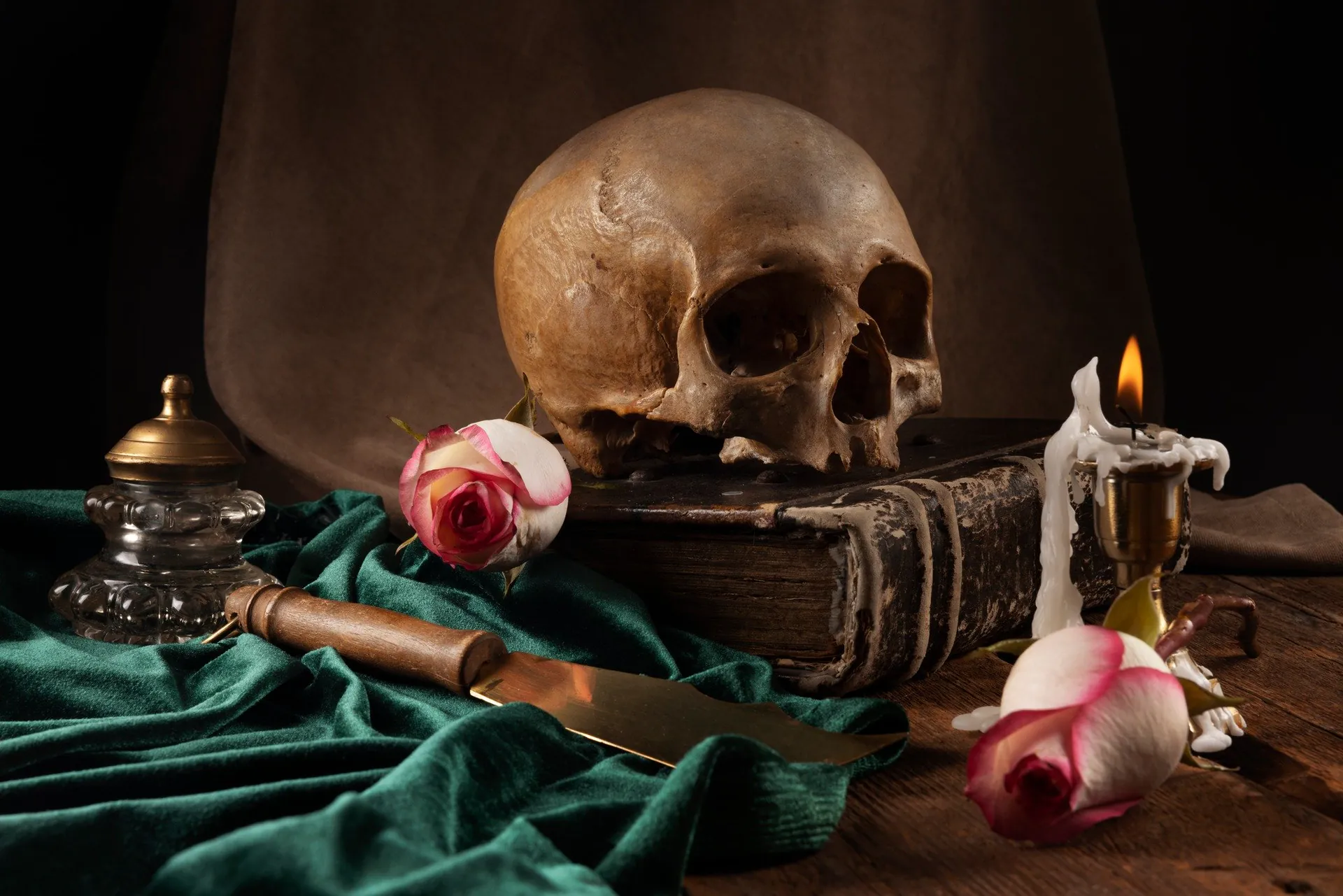 Ritual altar with candle and roses — protection against black magic and the evil eye