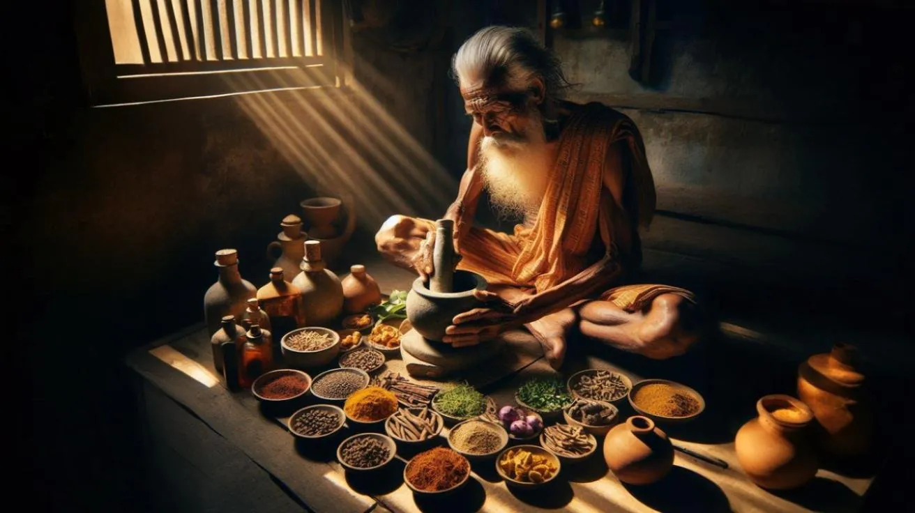 Elder preparing sattvic food with traditional spices — Vedic food, pure living