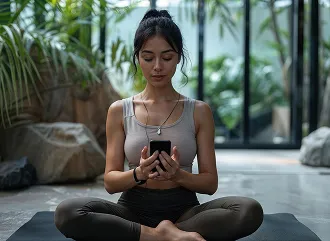 Woman meditating on a yoga mat — reach out to start your mindful wellness journey